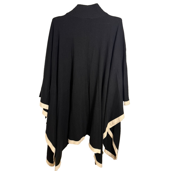 Lauren Ralph Lauren Silk Cashmere Poncho Black Cream Buckle Plus Size 1X Equest. - Picture 6 of 6